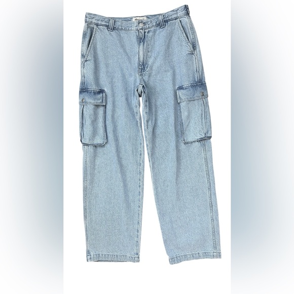 Madewell Light Wash Zipper Fly Low Slung Cargo Jeans Adjustable Waist Size 28 - Picture 2 of 9